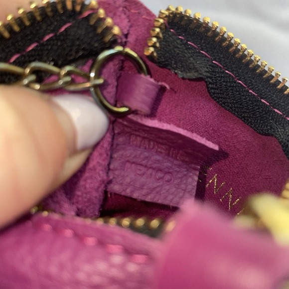 Jennifer Haley Stitched Coin Purse Wallet Made In Mexico Purple Leather Key Ring - Picture 11 of 14